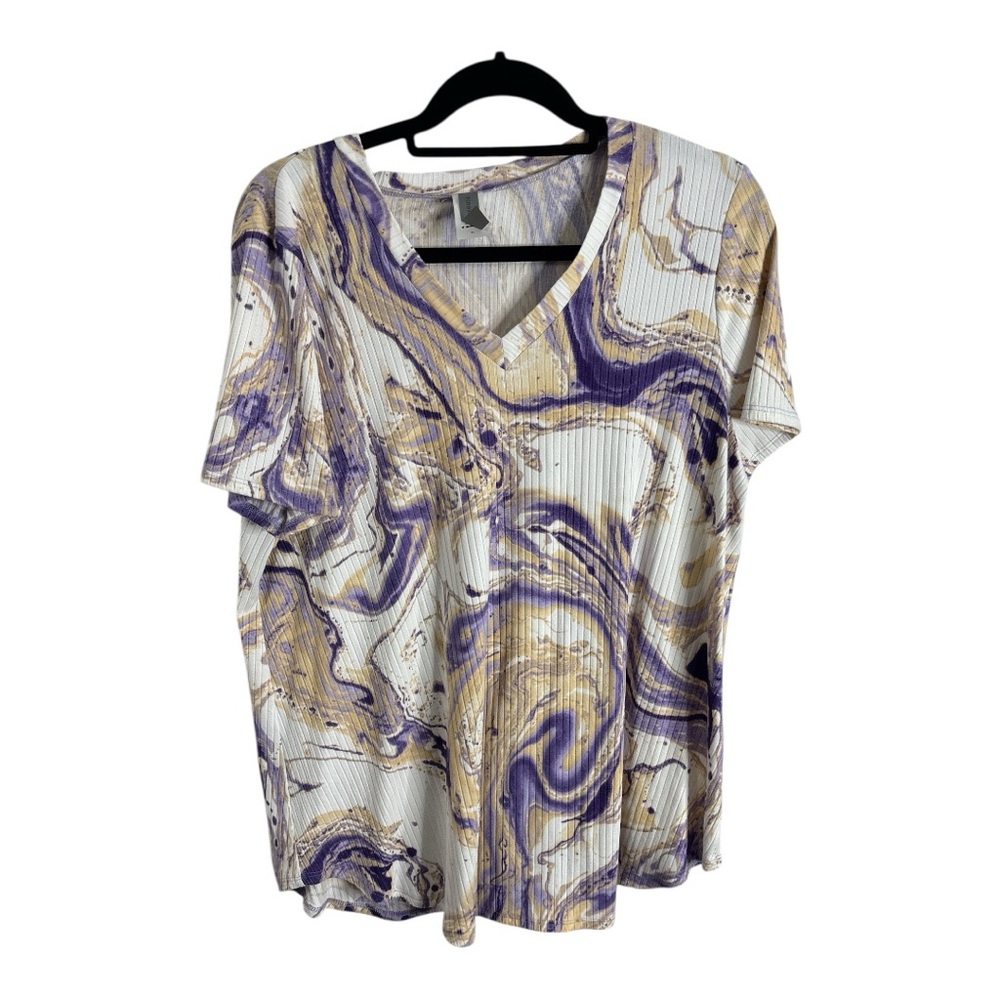 Honeyme Women’s Purple with Golden Tan Marble Graphic Short Sleeve Tee Size XL